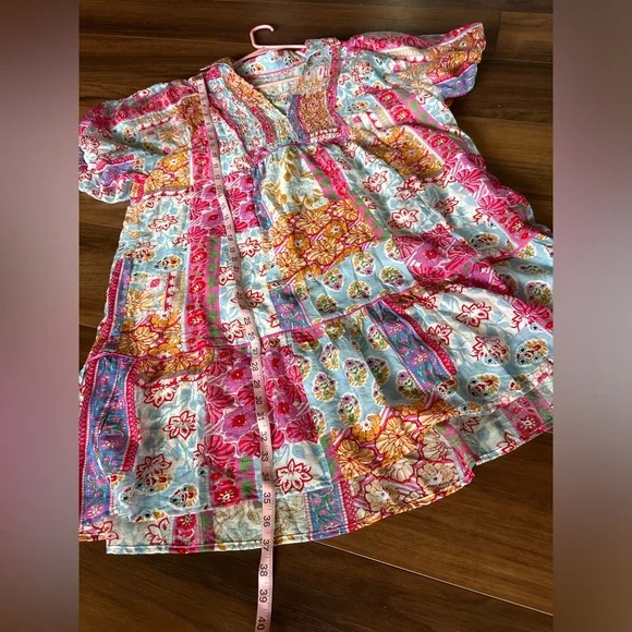 Umgee Boho Mixed Floral Patchwork Babydoll Mini Dress XL - Picture 9 of 14